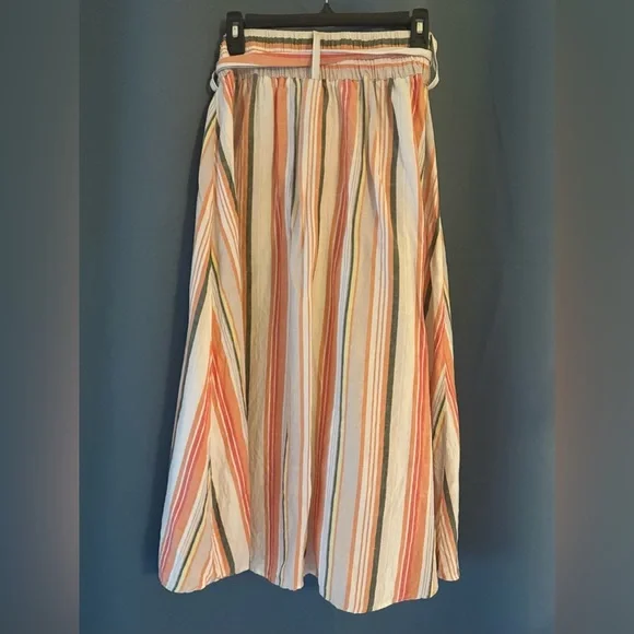 A New Day Women’s Striped Button-Front Skirt w/ Belt | Linen Blend | Size M - Picture 4 of 5